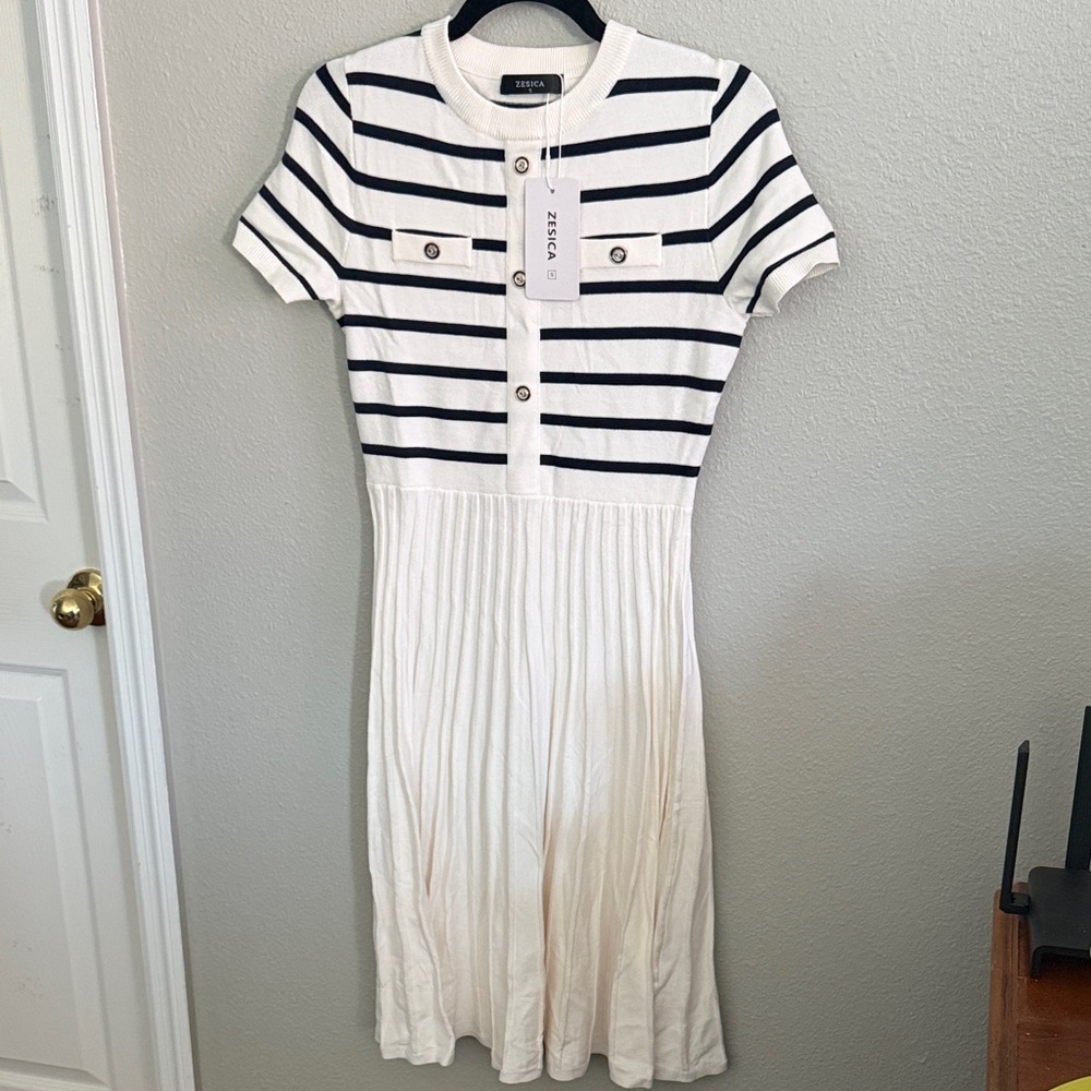 Black and White Striped Midi Dress